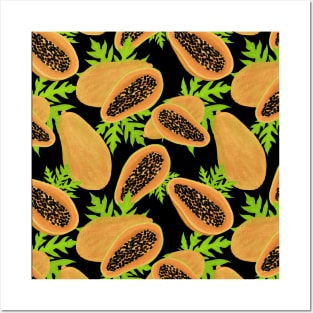 Papaya pattern - black background Posters and Art